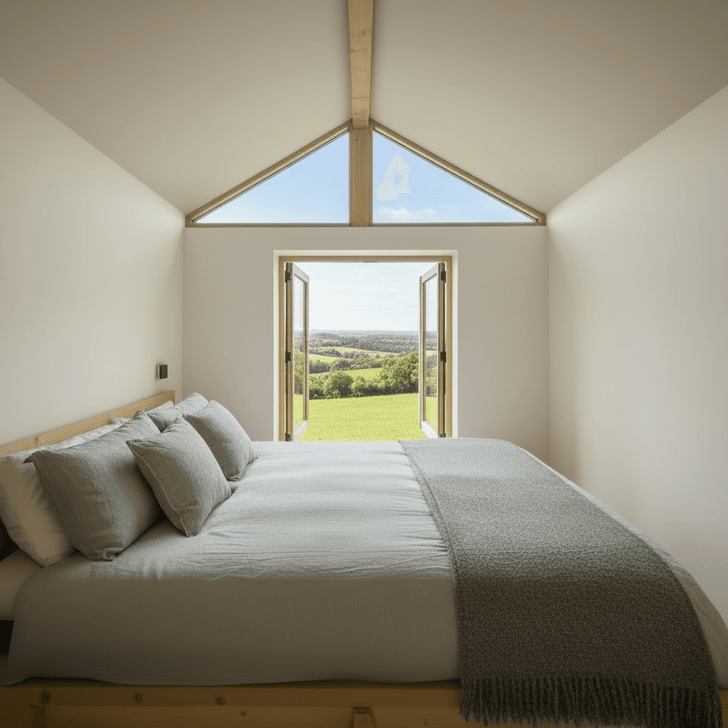 Modern lakeside Tiny House - Only Show Open - Give Nice Open - Show King Loft - Wooden Stairs Green - Ball Bottles From - Books Wall Selves - Give Full Open - Want Full Open - Interior view