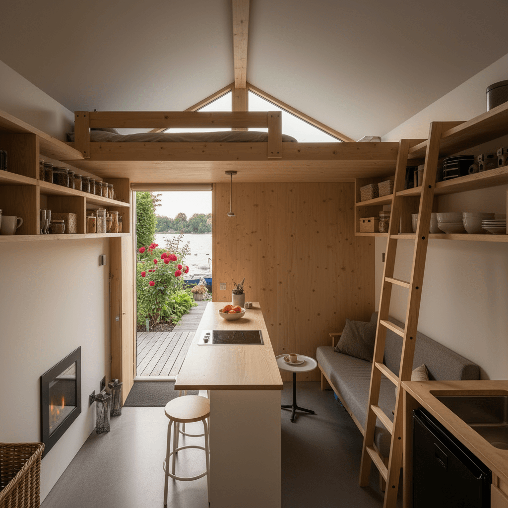 Modern lakeside Tiny House - Show Whole Nice - Interior view