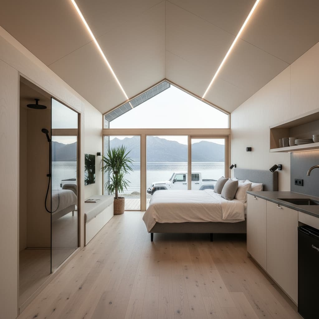 Minimalist lakeside Tiny House - There Loft Show - Interior view