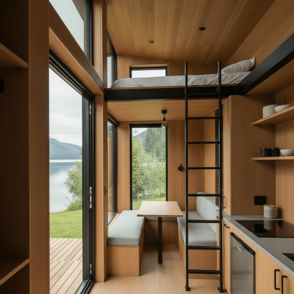 contemporary lakeside Tiny House - Just Show Whole - Give Only Whole - Only Show Loft - Show Whole Room - Interior view