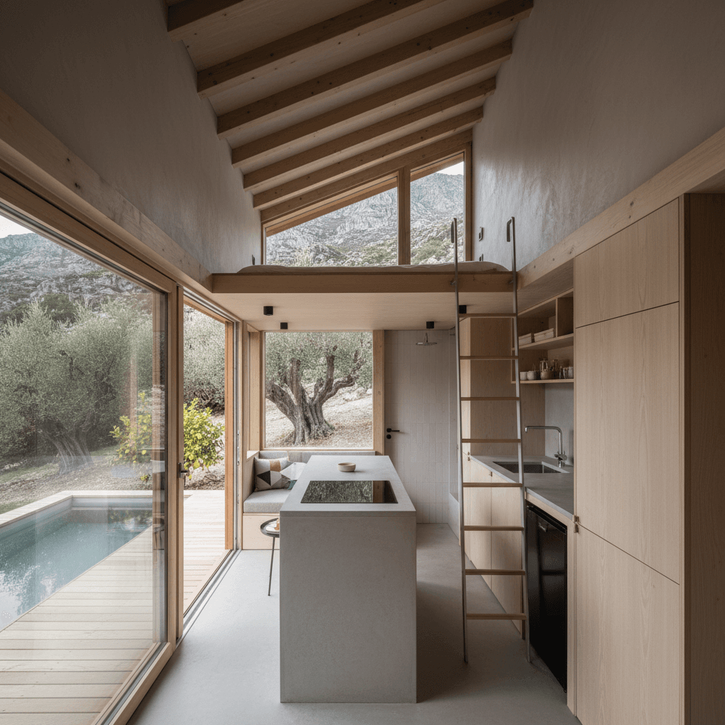 Minimalist mountain Tiny House - Interior view