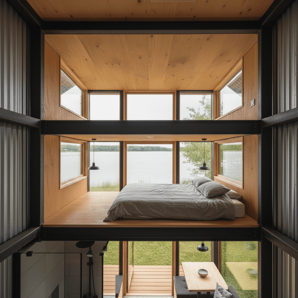 industrial lakeside Tiny House - Loft Have Open - Living Room Have - Show Whole Kind - Only Show Kind - There Second Floor - There Loft Only - Interior view