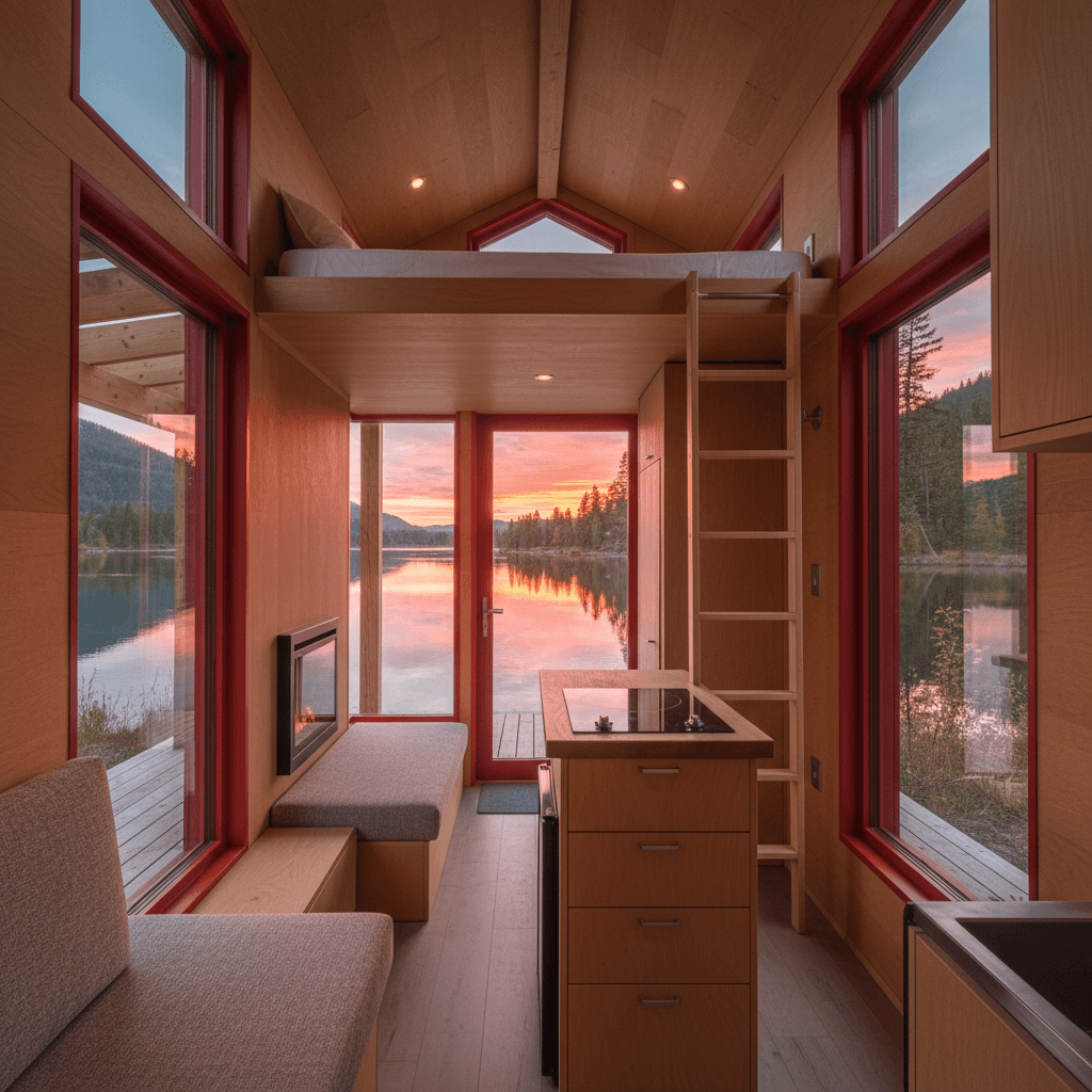 Modern lakeside Tiny House - Show About House - Interior view