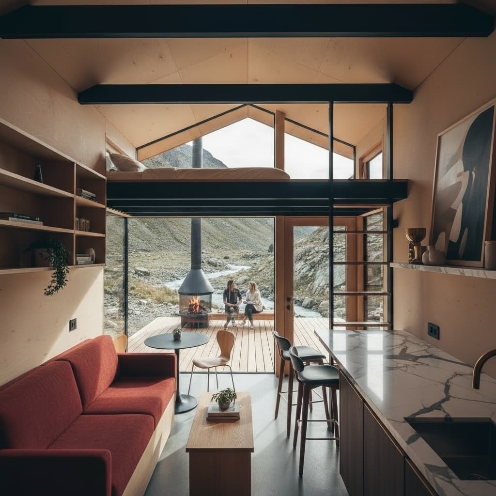 Modern mountain Tiny House - Want Loft Looks - Kitchen Fancy Open - Interior view