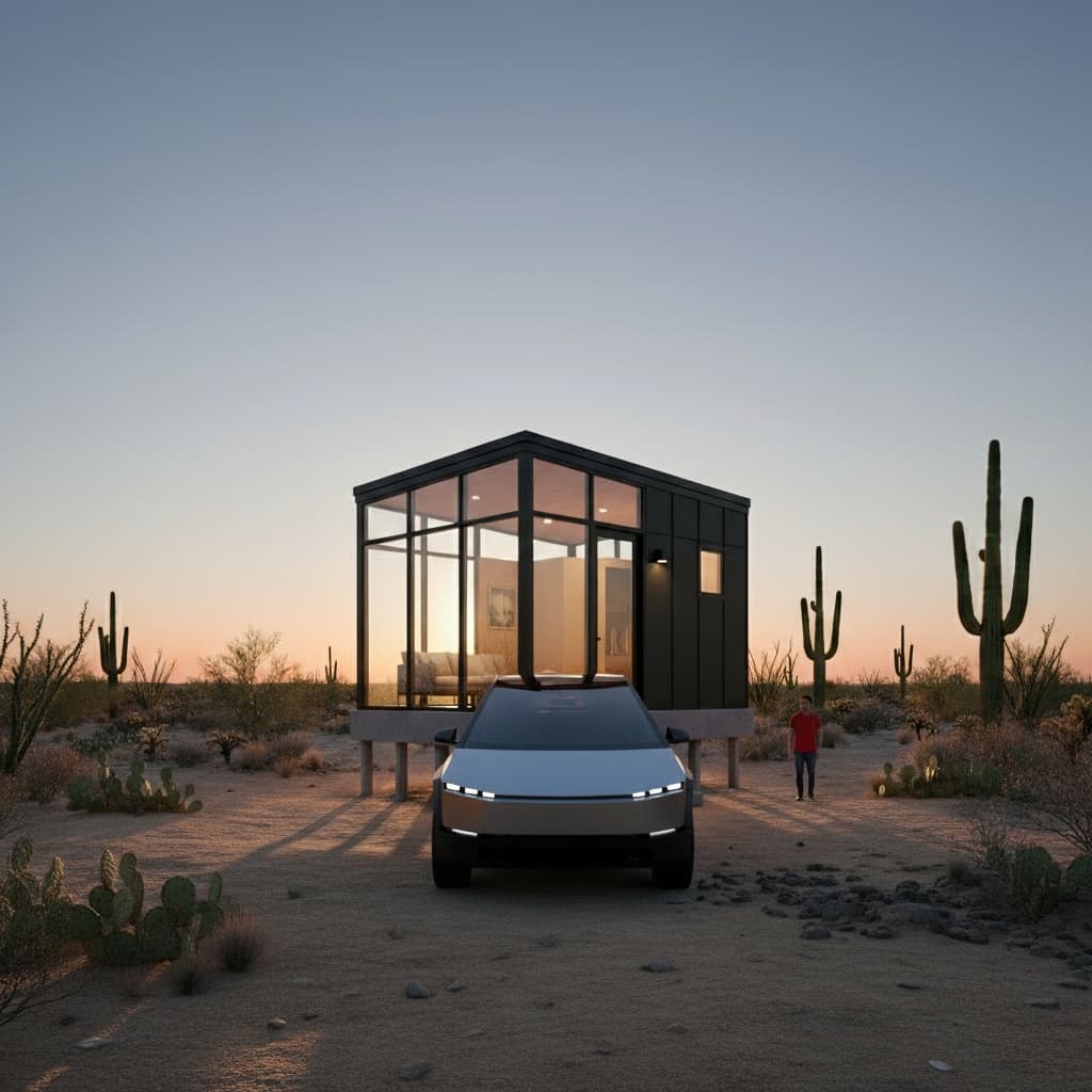 Modern Desert Tiny House - Color Tshirt Tesla - Exterior view