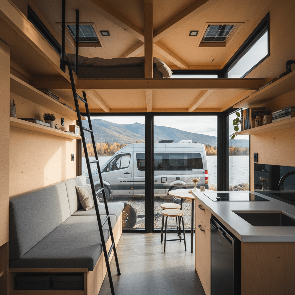 Modern lakeside Tiny House - Interior view