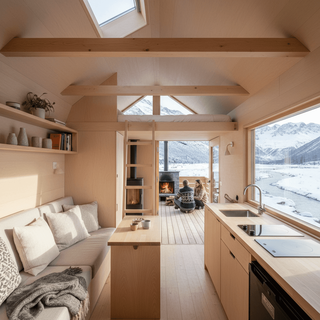 scandinavian mountain Tiny House - Interior view