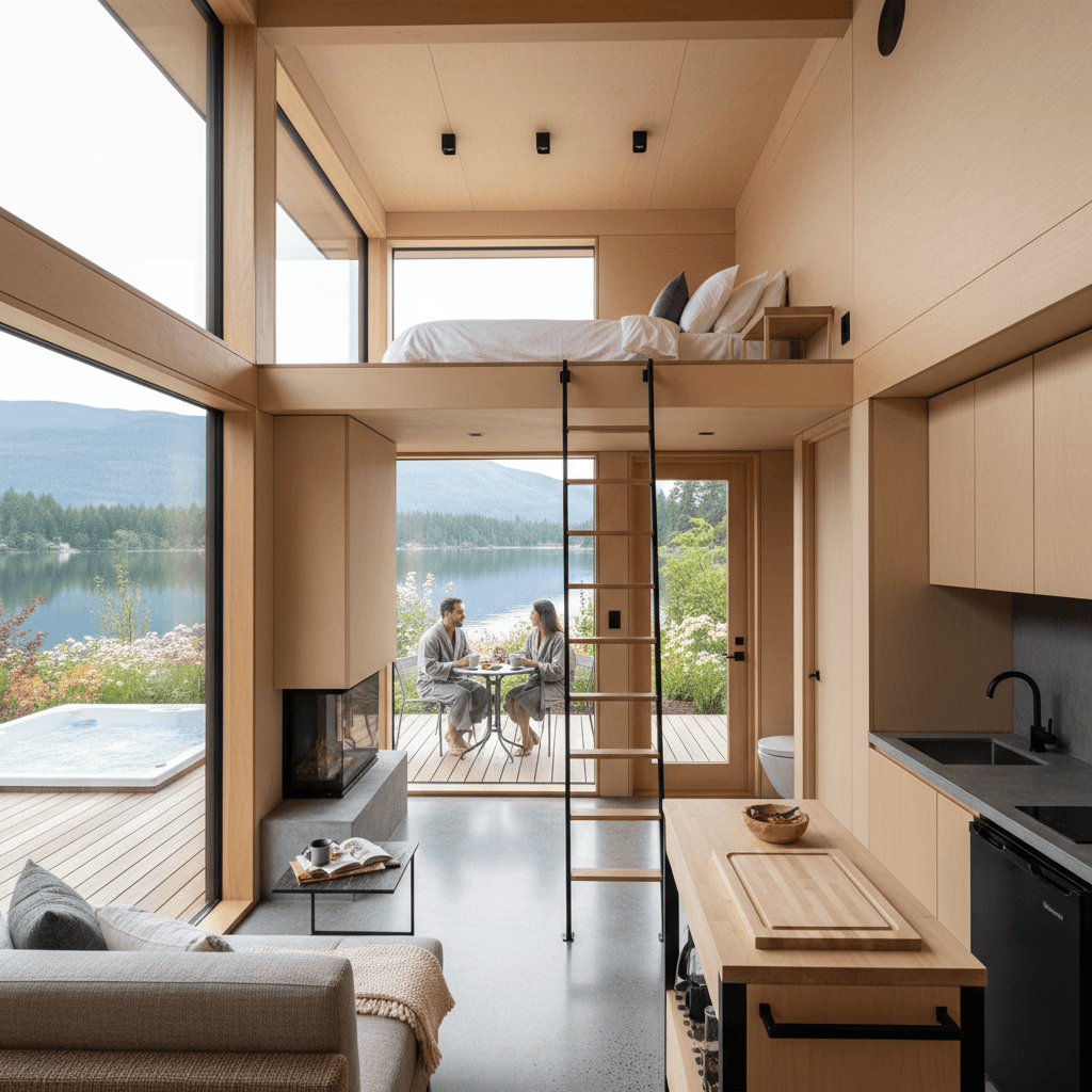 Modern lakeside Tiny House - Lake Side House - Lake Front House - Interior view