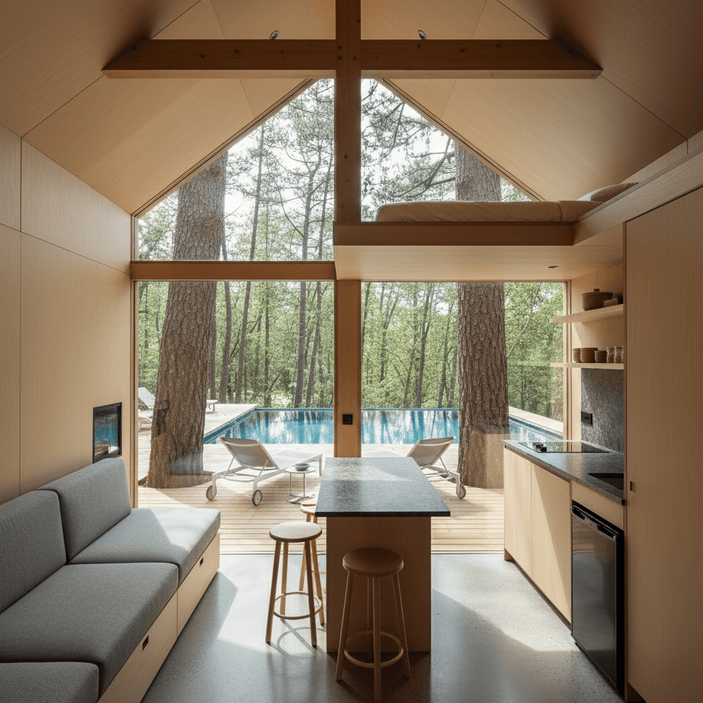 Modern Forest Tiny House - Stairs From Living - Interior view