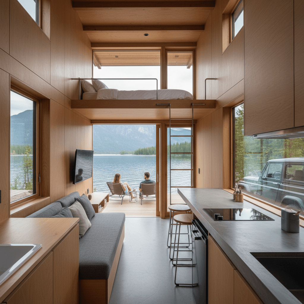 Modern lakeside Tiny House - Interior view