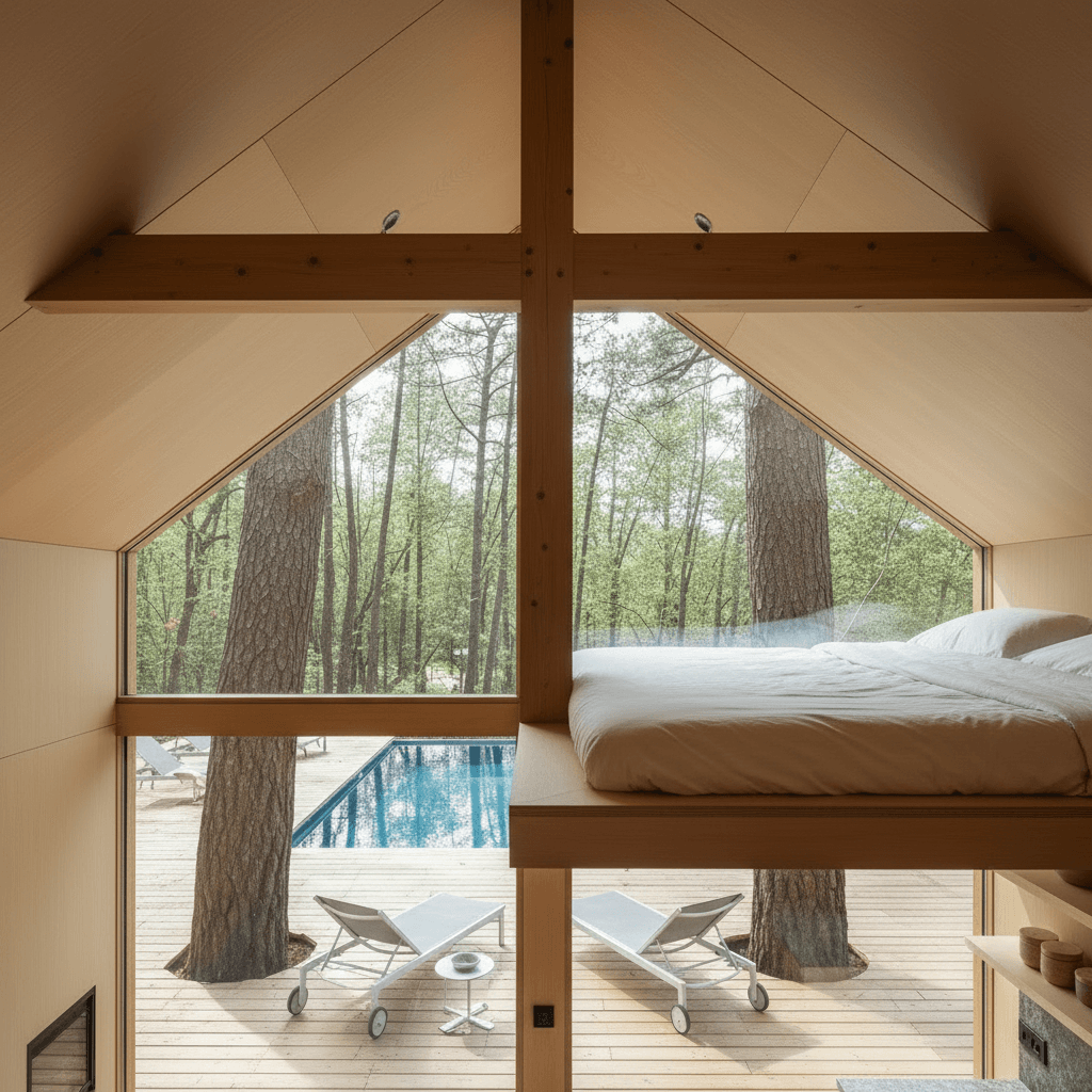 Modern Forest Tiny House - Stairs From Living - Show Whole Loft - Interior view