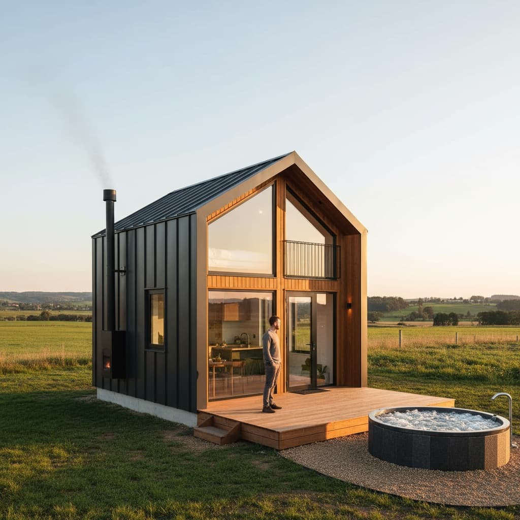 Modern rural Tiny House - Stairs From Room - Stairway From Room - From Room Black - Exterior view