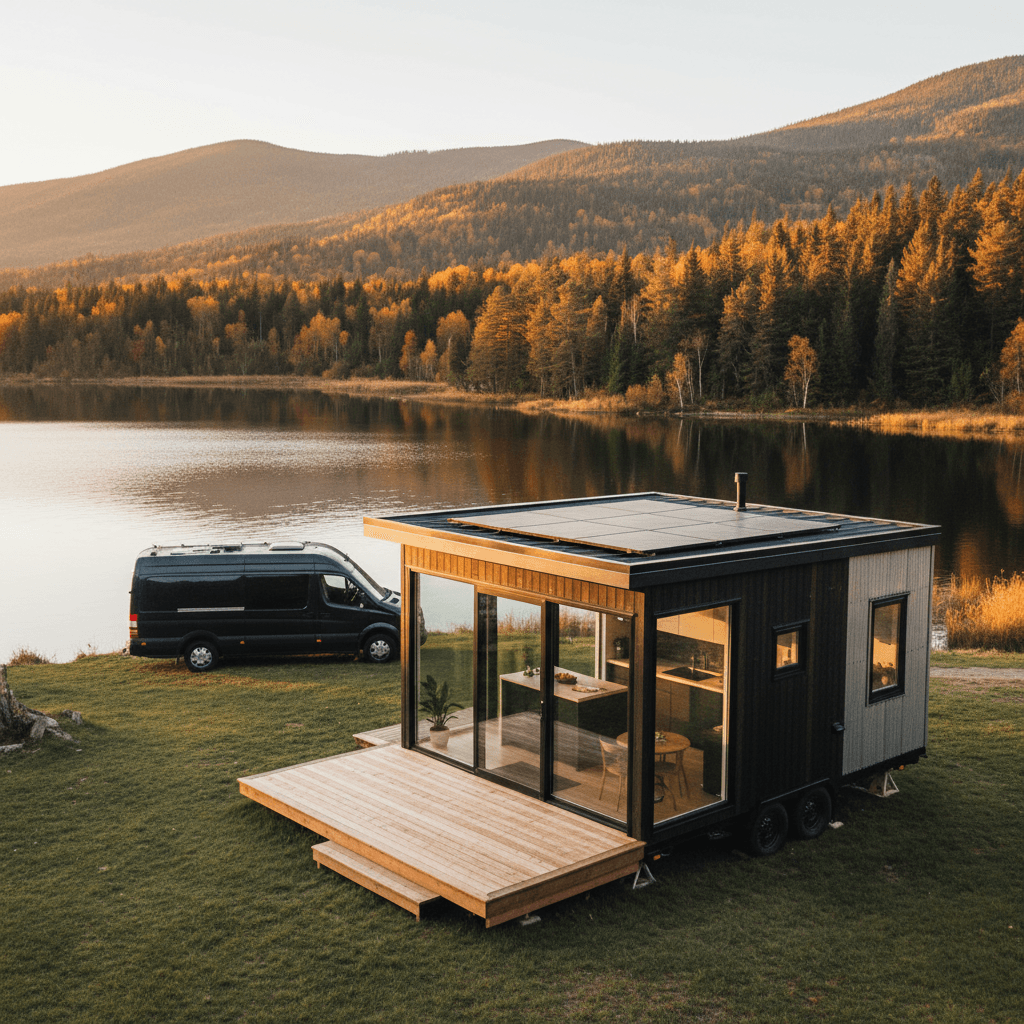 Modern lakeside Tiny House - Show Open Nice - Room Dont Have - Exterior view