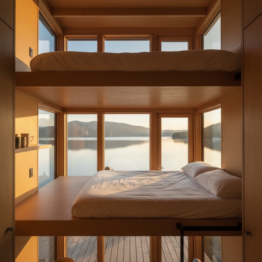 Modern lakeside Tiny House - Show Whole Loft - Interior view