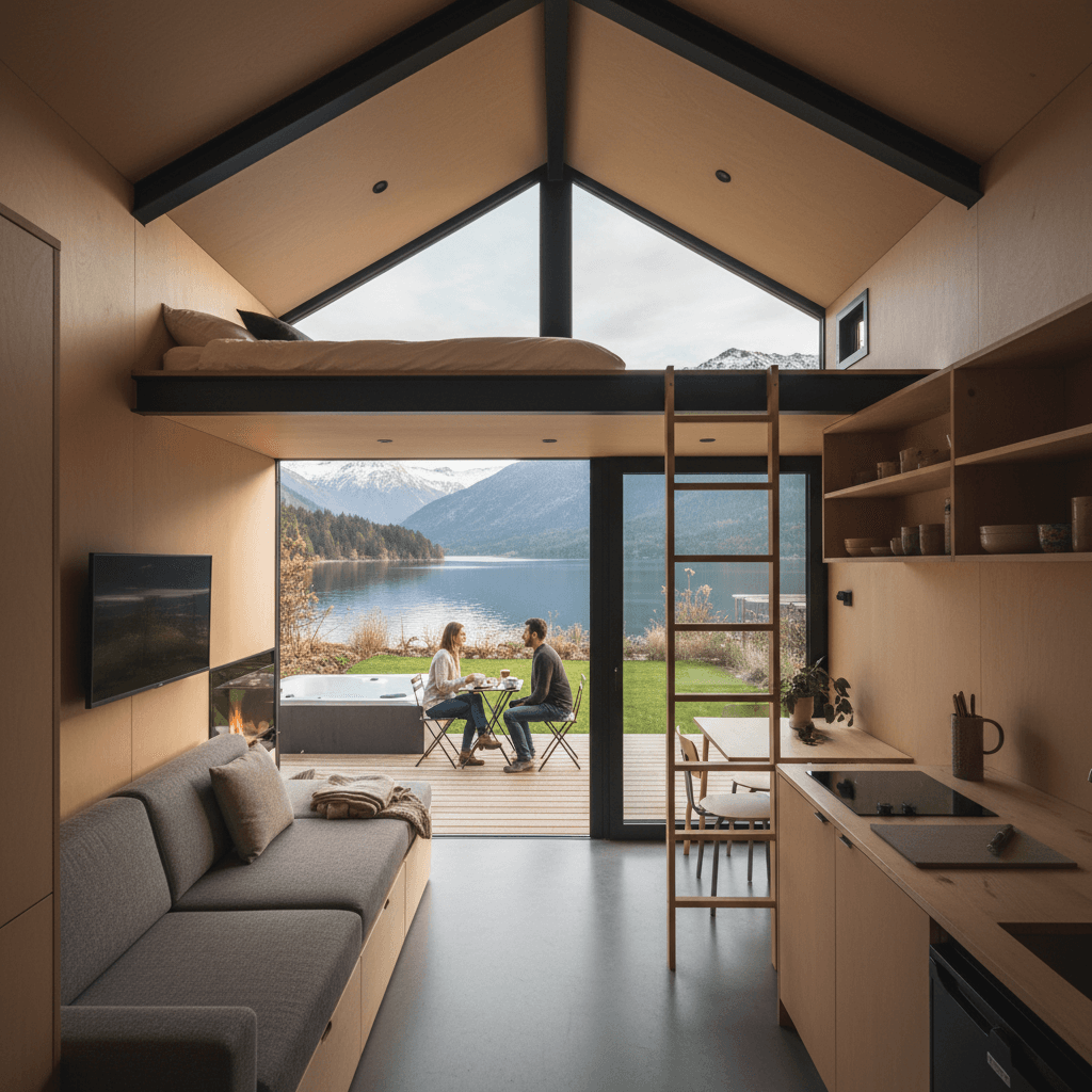 Modern lakeside Tiny House - Interior view
