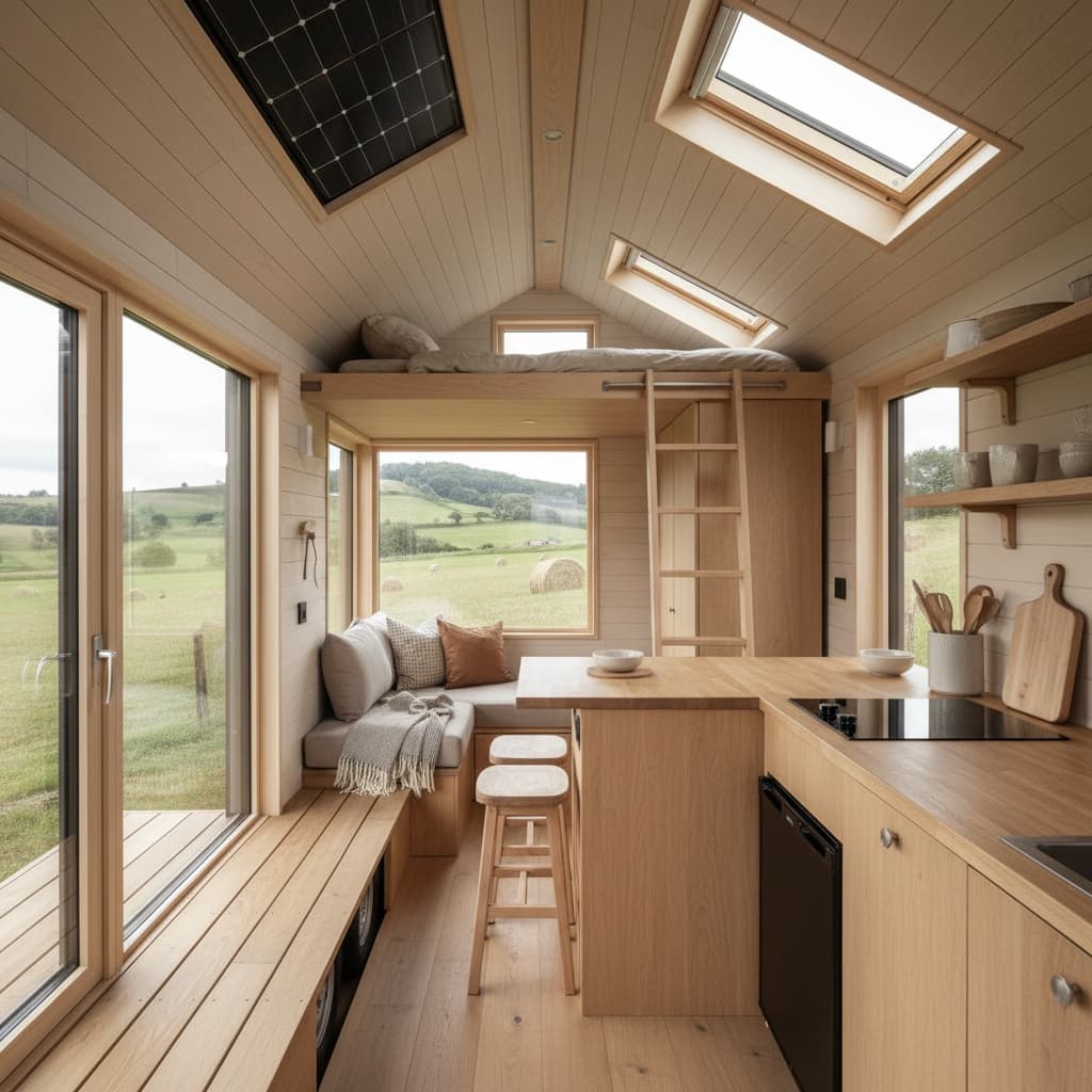 scandinavian rural Tiny House - Pink - Table Person Tshirt - Interior view