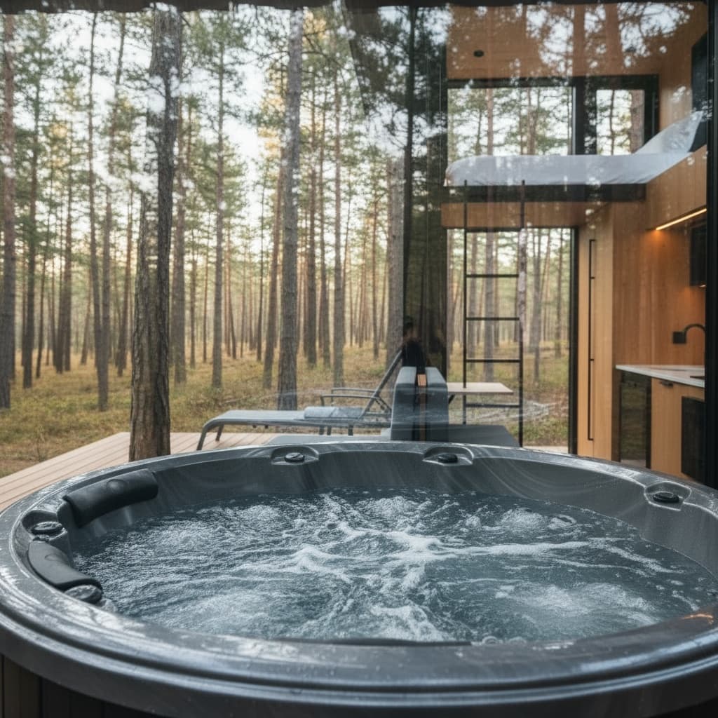 contemporary Forest Tiny House - Want House Triangle - Show Jacuzzi View - Interior view