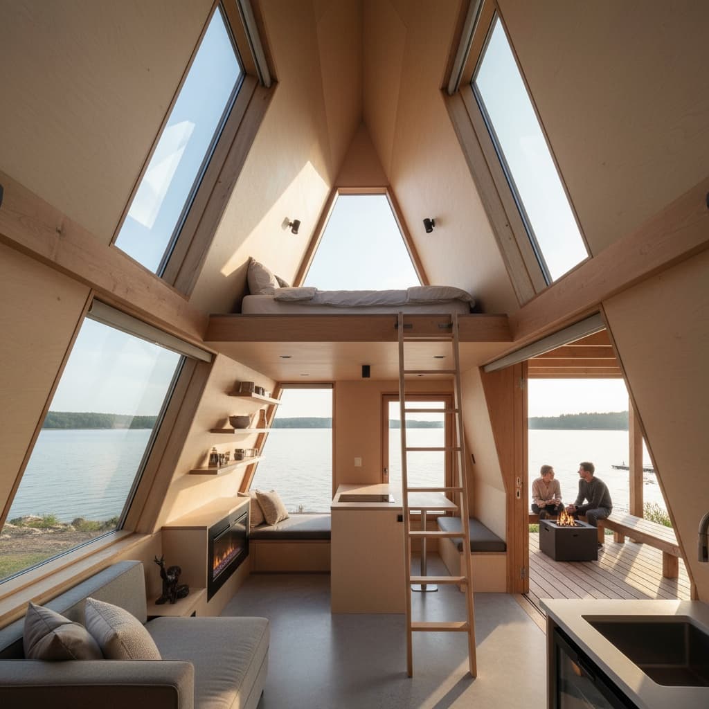 Modern lakeside Tiny House - Interior view