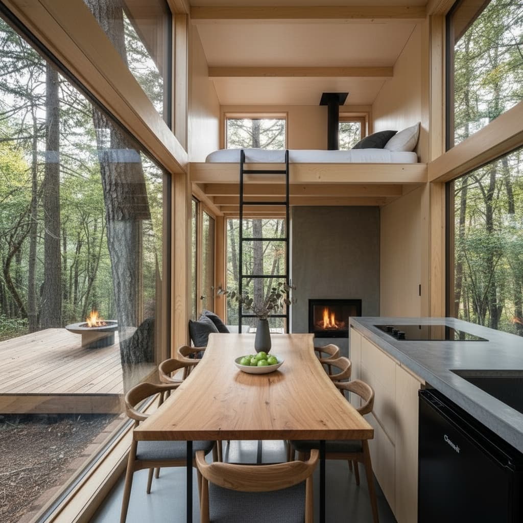 Modern Forest Tiny House - Show Fancy Open - Interior view