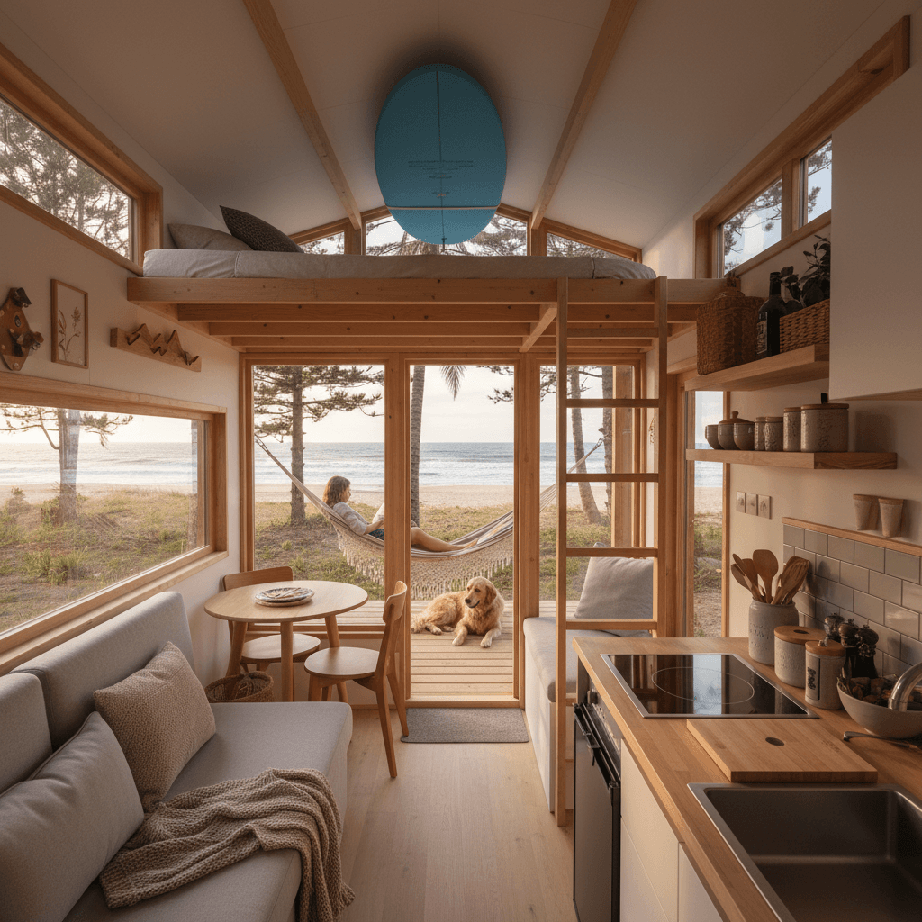 scandinavian Beach Tiny House - Only Show Living - Interior view