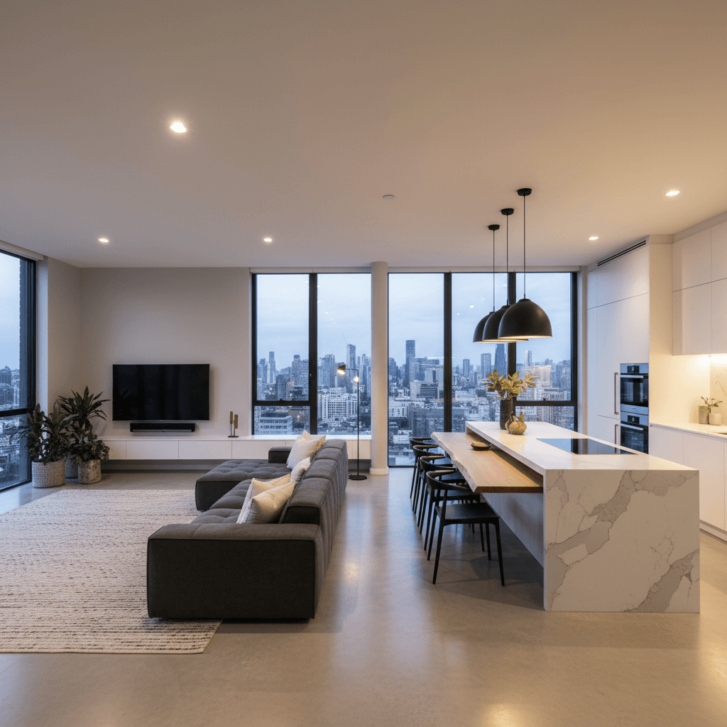 Modern lakeside Tiny House - Show Nice Open - Show Design Living - Interior view