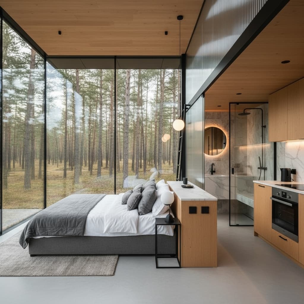 contemporary Forest Tiny House - Want House Triangle - Show Jacuzzi View - Show Interior Design - Interior view