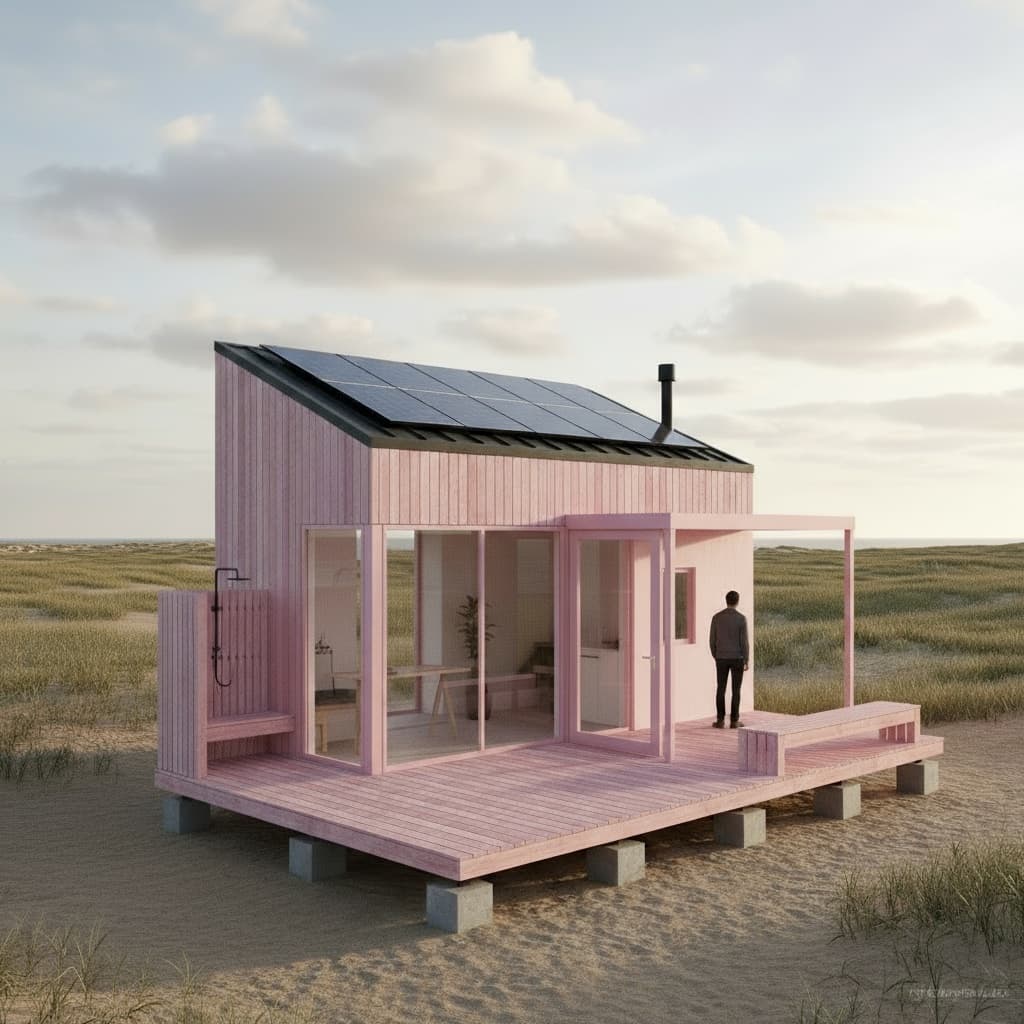 Minimalist Beach Tiny House - Pink Beach Should - Beach Front House - Exterior view