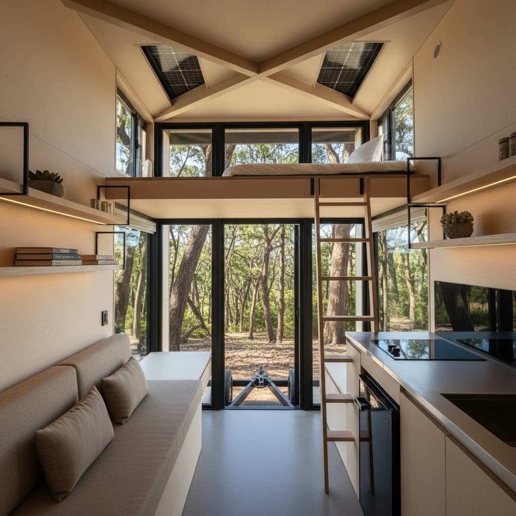 Modern Beach Tiny House - From Room Outside - Interior view