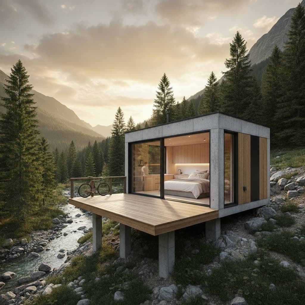 Minimalist mountain Tiny House - Table From Room - Show Kind Nice