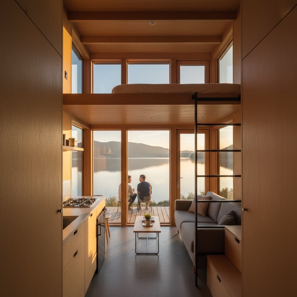 Modern lakeside Tiny House - Interior view
