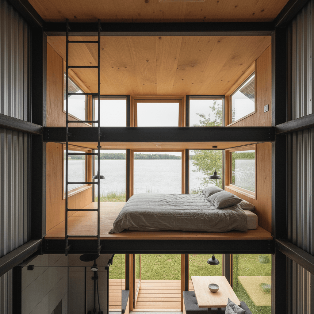 industrial lakeside Tiny House - Loft Have Open - Living Room Have - Show Whole Kind - Only Show Kind - There Second Floor - Interior view