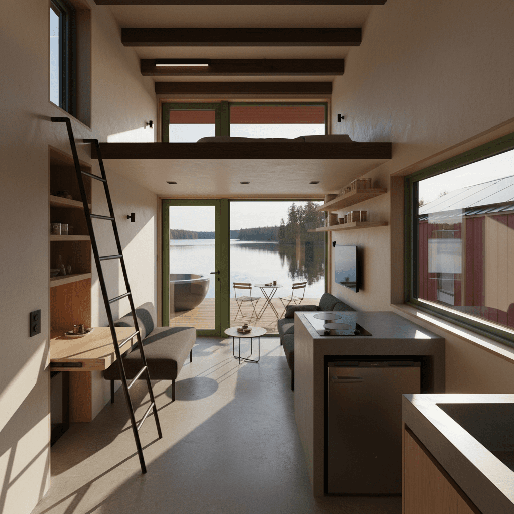 Modern lakeside Tiny House - Interior view