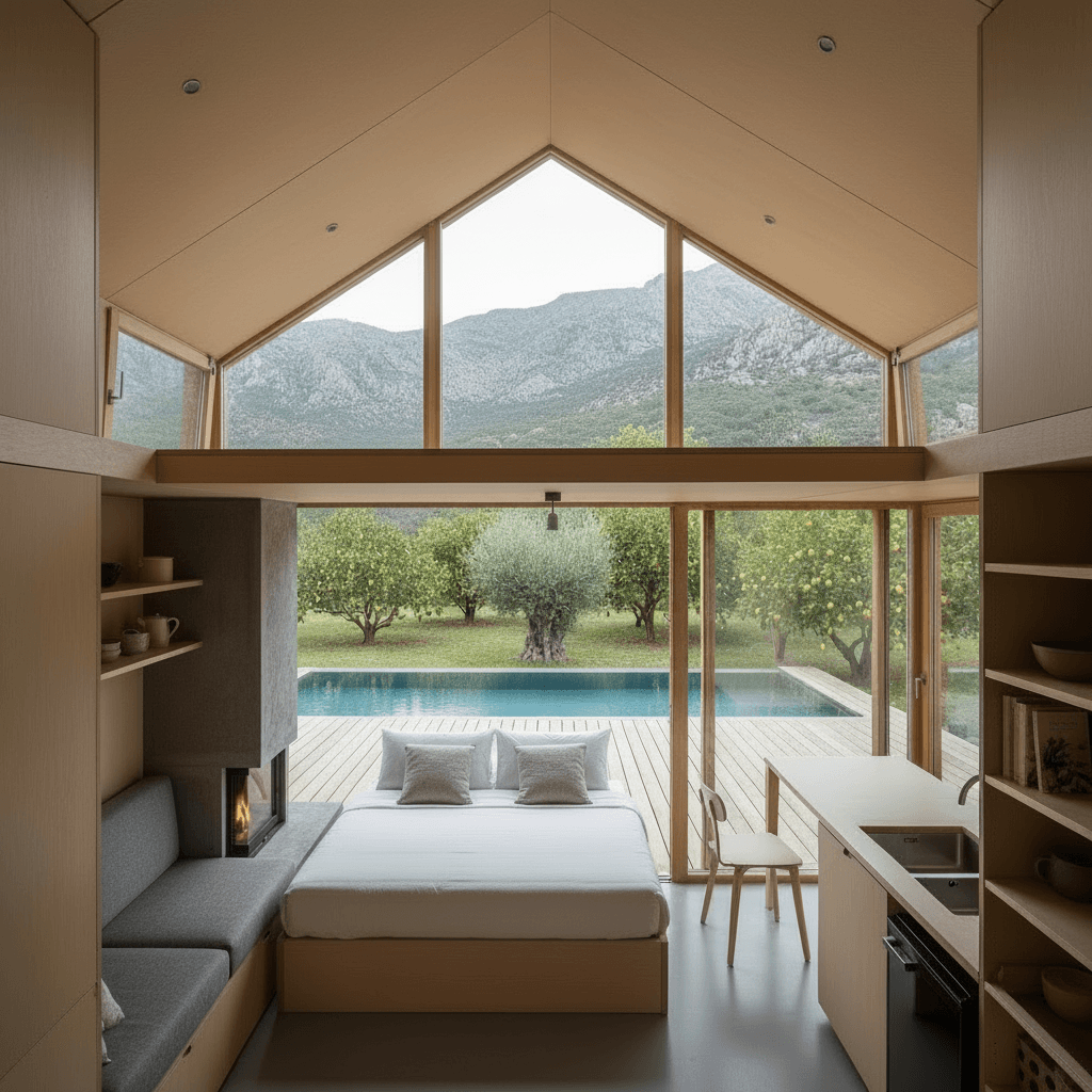 Minimalist mountain Tiny House - Show Nice Open - Loft There Loft - Interior view