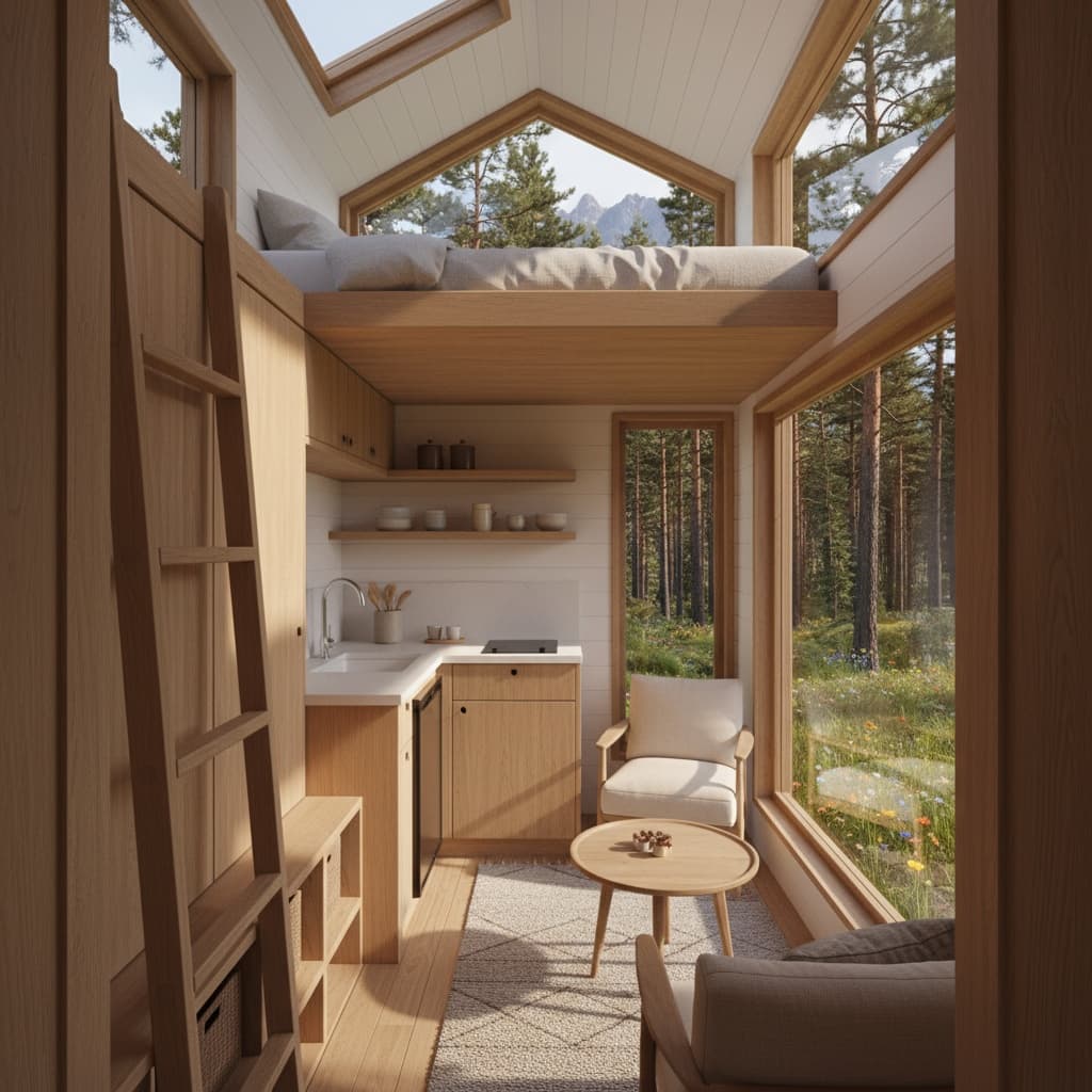 scandinavian Forest Tiny House - Interior view