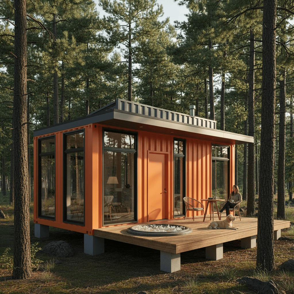 Modern Forest Tiny House - Tiny House Orange - Show Full Open - Exterior view