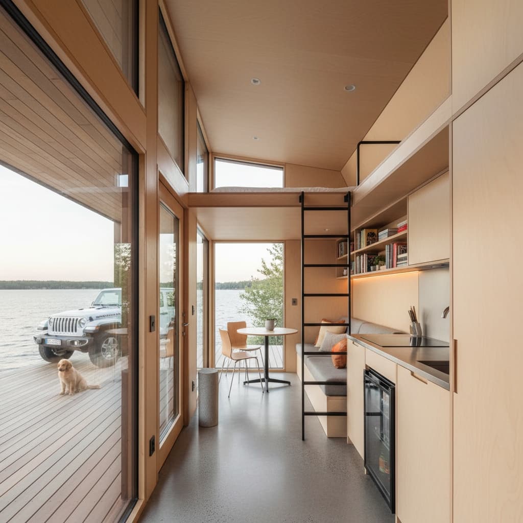 Modern lakeside Tiny House - Interior view