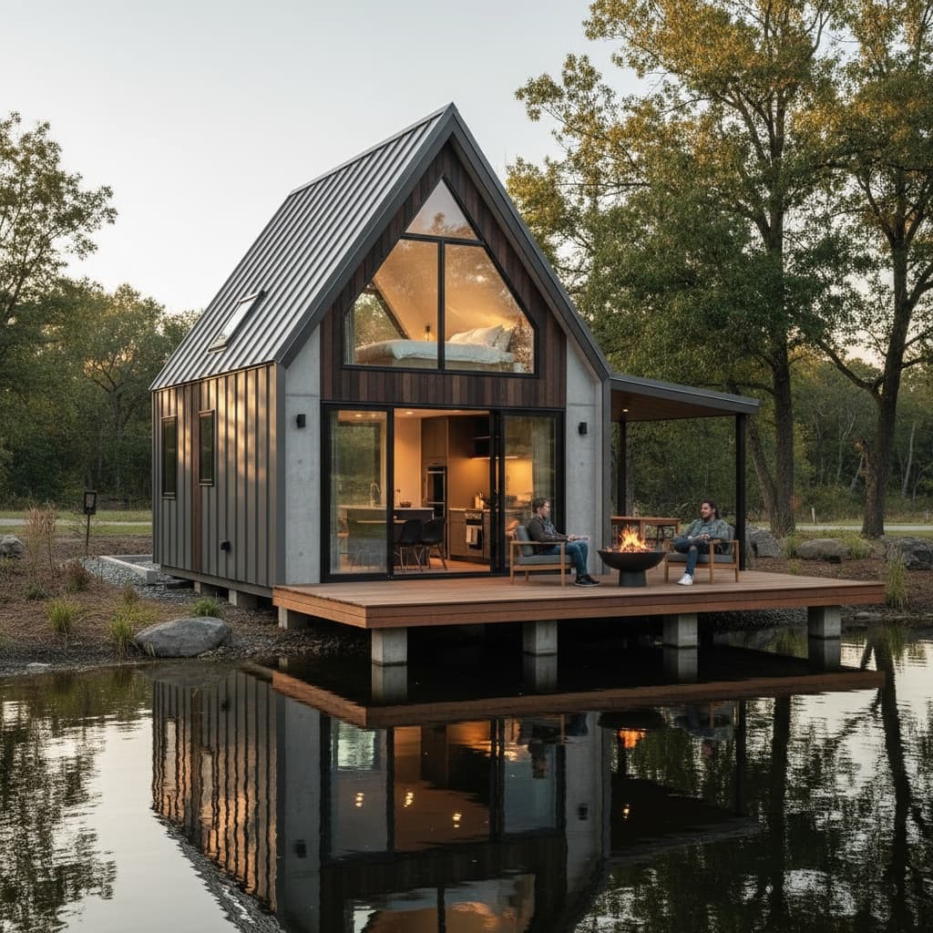 Modern lakeside Tiny House - Living Room Want - Exterior view