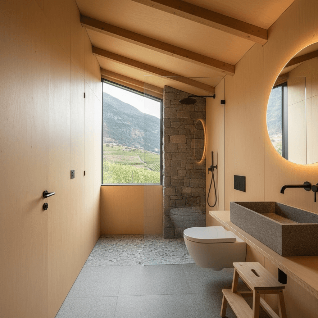 Modern mountain Tiny House - Stairs From Floor - Only Show Loft - Show Other Side - Interior view