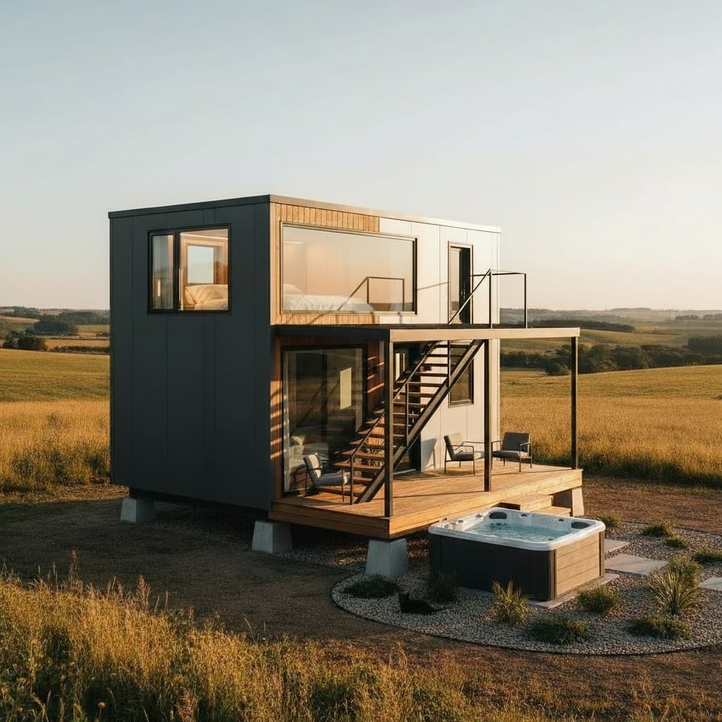 Minimalist rural Tiny House - Want Loft Have - Stairs From Room - Stairs From Outside - Exterior view