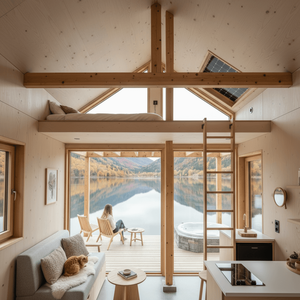 scandinavian lakeside Tiny House - House Door Window - Show Whole Kind - Interior view