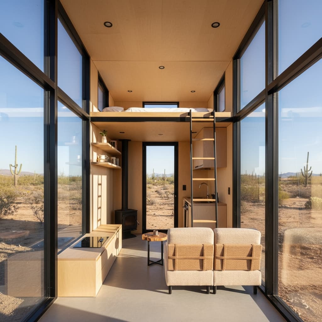 Modern Desert Tiny House - Color Tshirt Tesla - Interior view