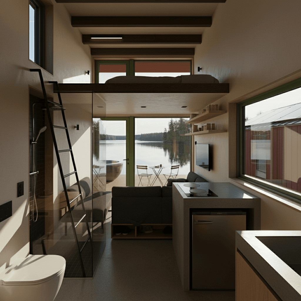 Modern lakeside Tiny House - House Water Empty - Nice Open Kitchen - Give Design Living - Interior view