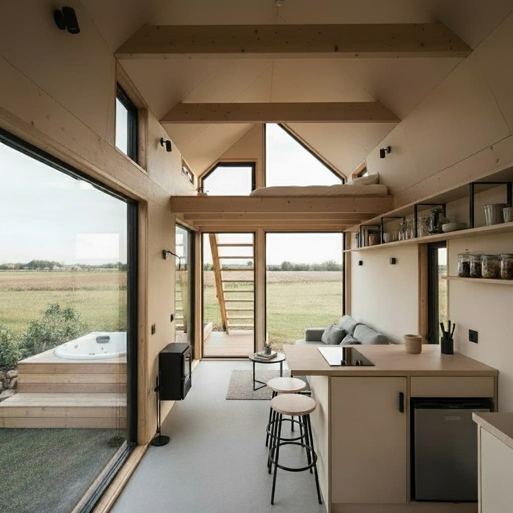 Modern rural Tiny House - Stairs From Room - Stairway From Room - From Room Black - Interior view