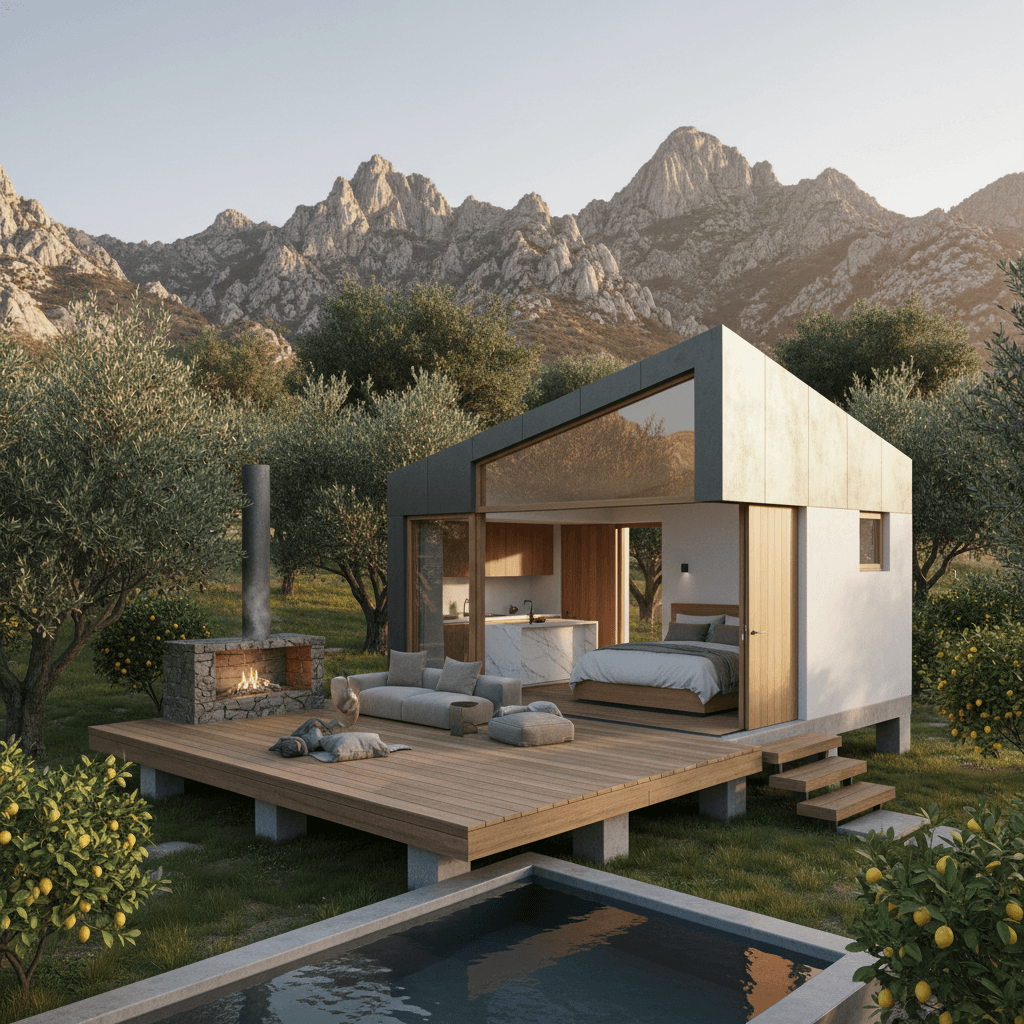 Minimalist mountain Tiny House - Show Kind Open - Exterior view