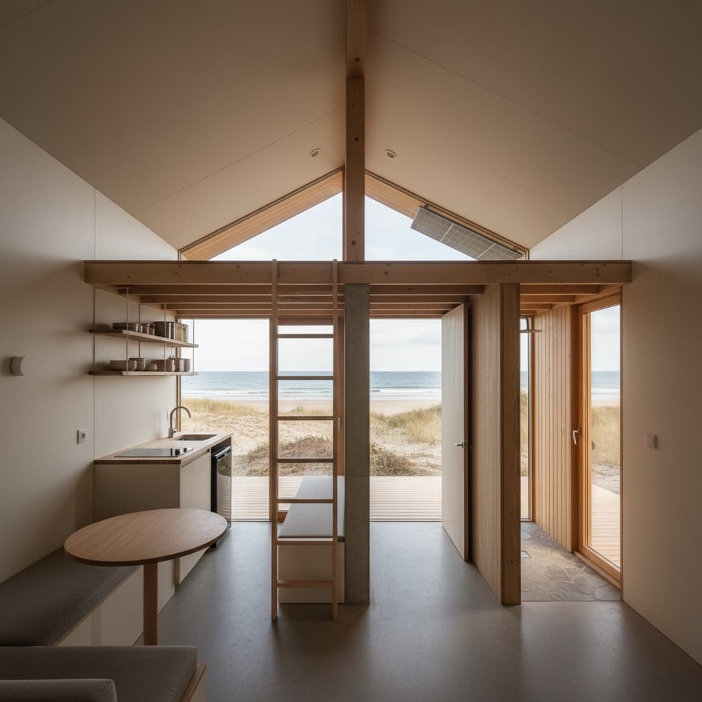Minimalist Beach Tiny House - Pink Beach Should - Beach Front House - Interior view
