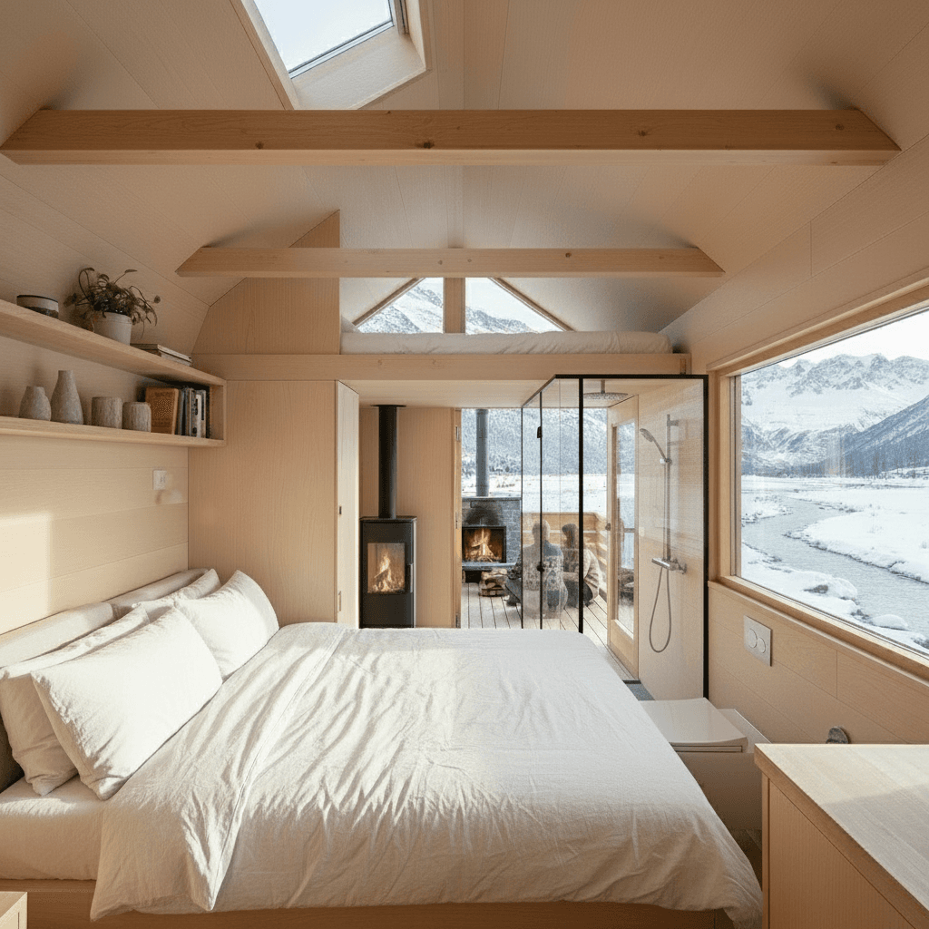 scandinavian mountain Tiny House - Kind Next Open - There Loft Show - Move Toilet Shower - Interior view