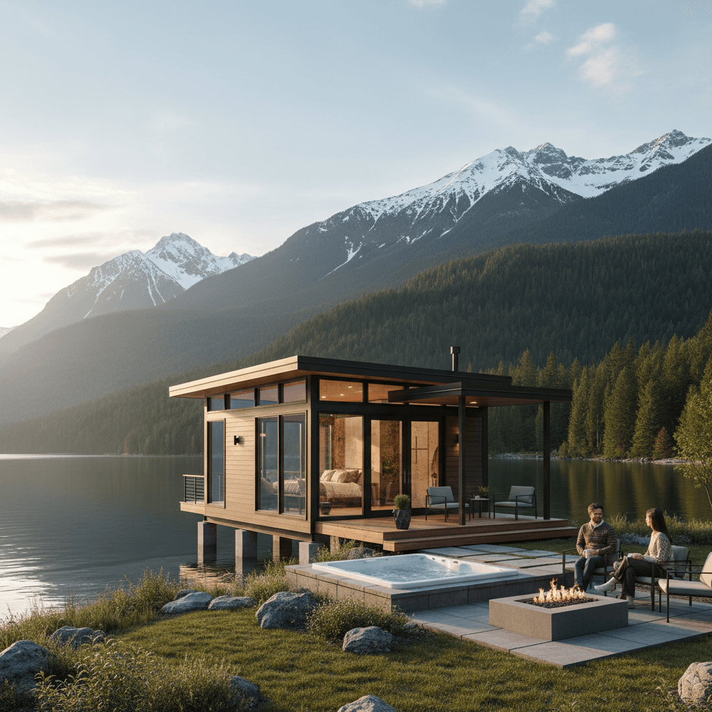 Modern lakeside Tiny House - Show Nice Open - Show Design Living - From Room Outside - Exterior view