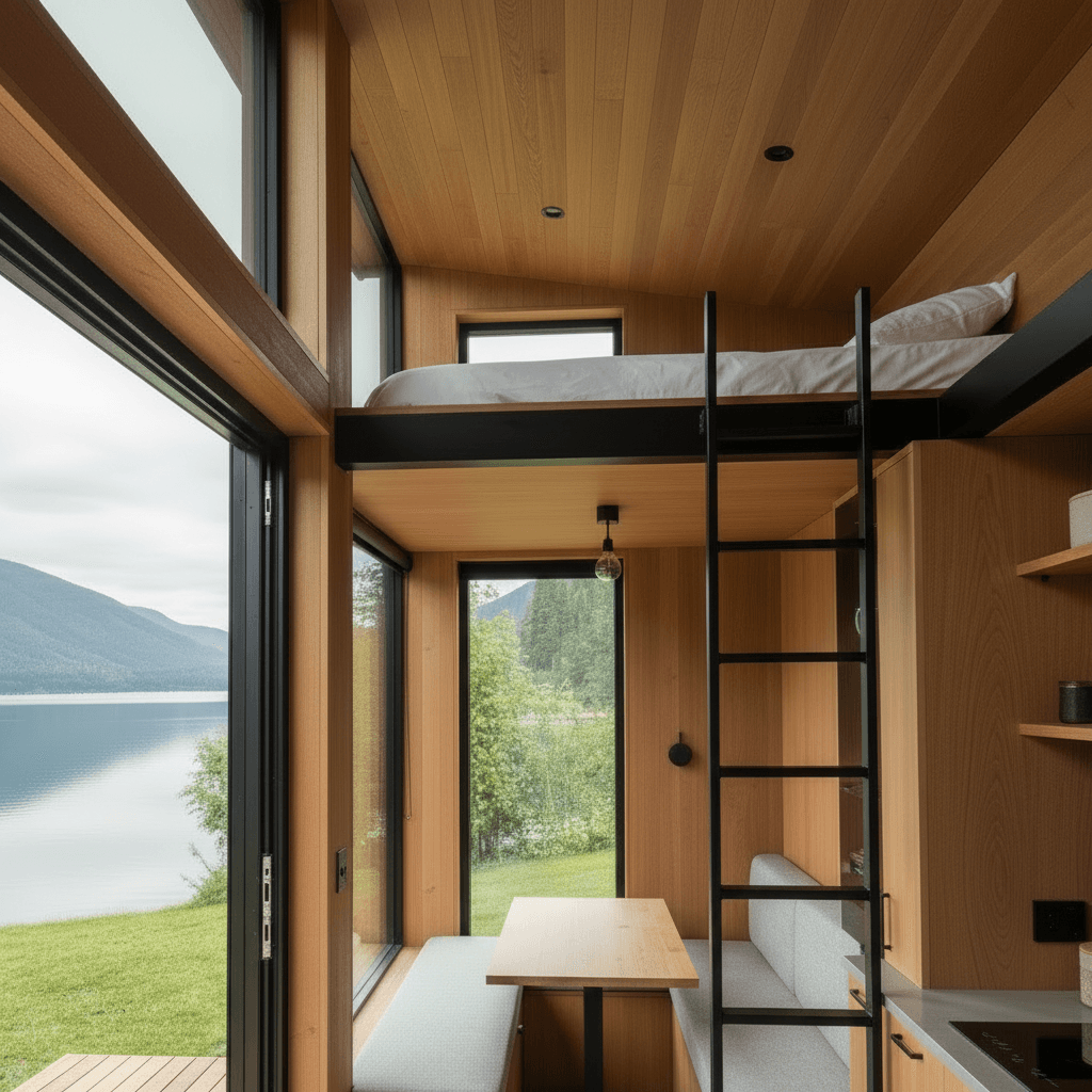 contemporary lakeside Tiny House - Just Show Whole - Give Only Whole - Only Show Loft - Interior view