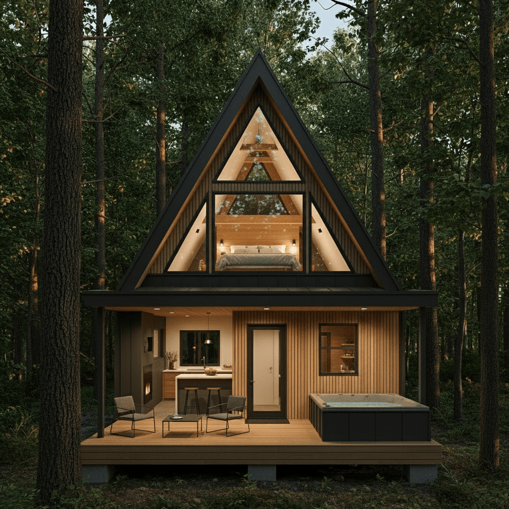 Modern Forest Tiny House - Take Square From - Second Floor Window - Exterior view