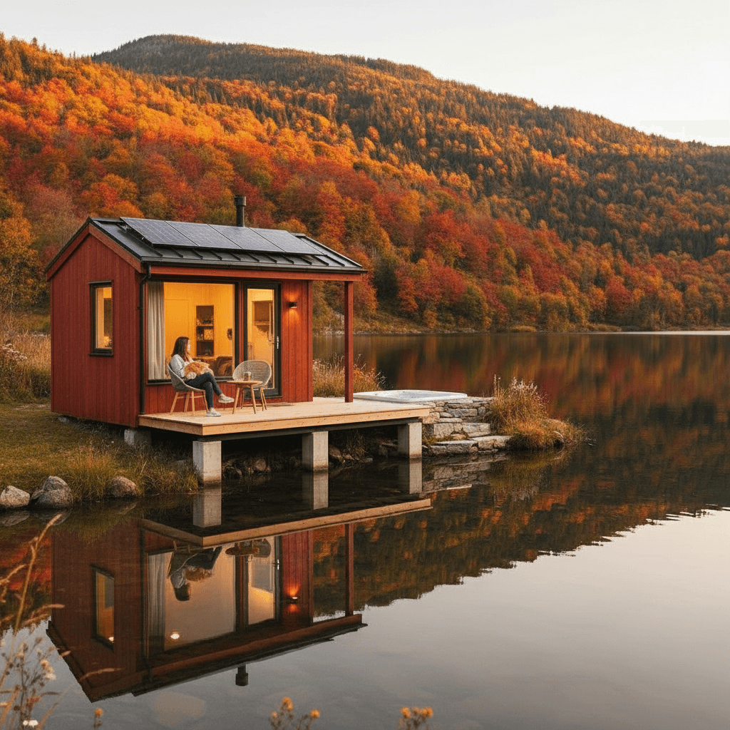 scandinavian lakeside Tiny House - House Door Window - Exterior view